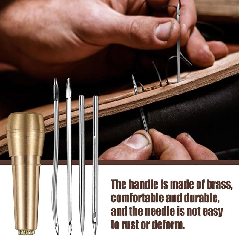 Sywan Sewing Awl Needles, 52Pcs Leather Sewing Kit 36p Straight Needle + 12p Curved Crochet Needle + 4p Copper Handle for Hand Sewing Shoes Canvas Repairing - Image 3